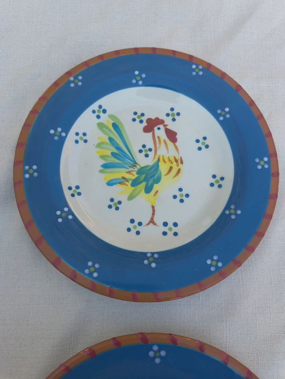 Set of 4 2006 Dana Simson Demdaco Belle du Jour Rooster Salad Plates
